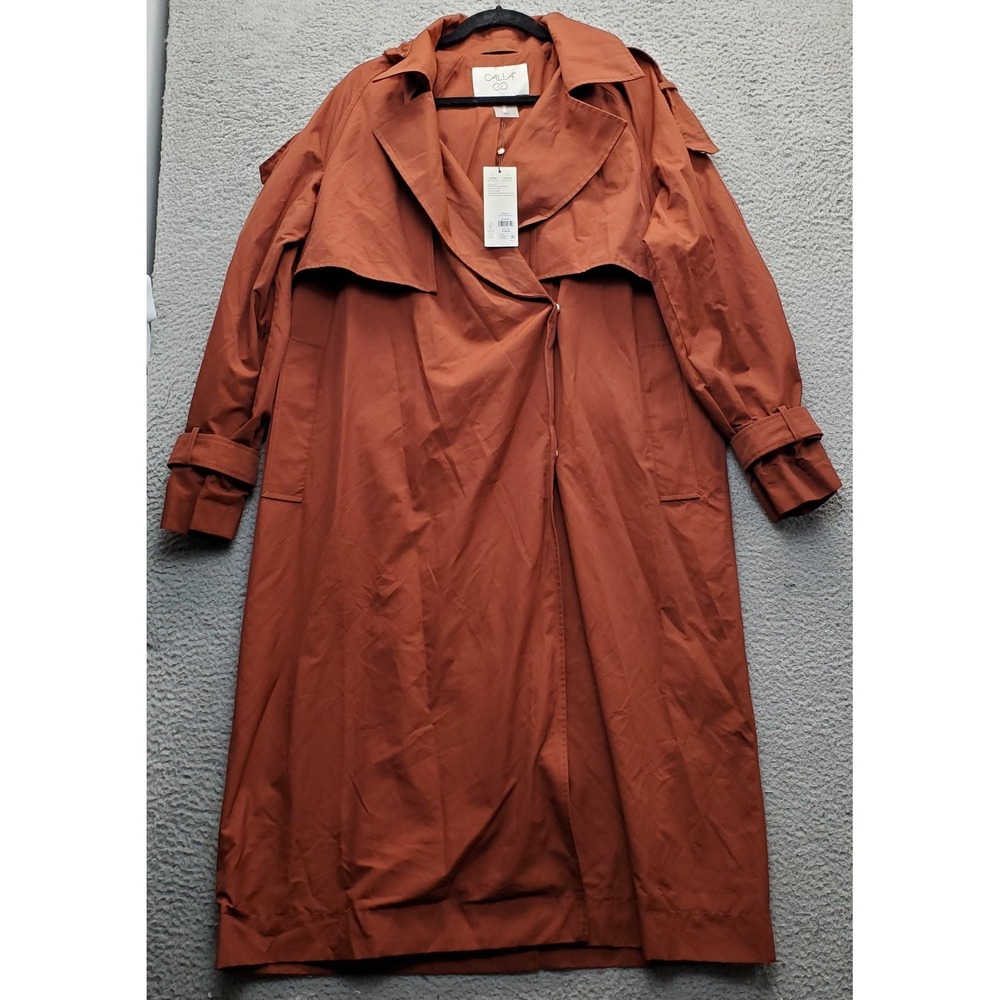 CALIA Rain Wind Trench Coat Womens Medium Brown Water Repellent Removable Hood